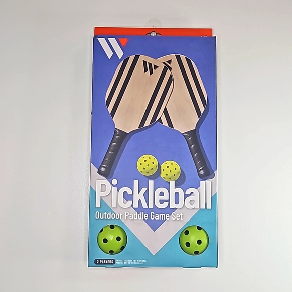 PICKLEBALL Outdoor Wooden Paddle Set with 2 Paddles & 2 Balls - Picture 1 of 6
